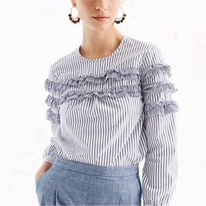 J.Crew Striped Ruffle Detail Top